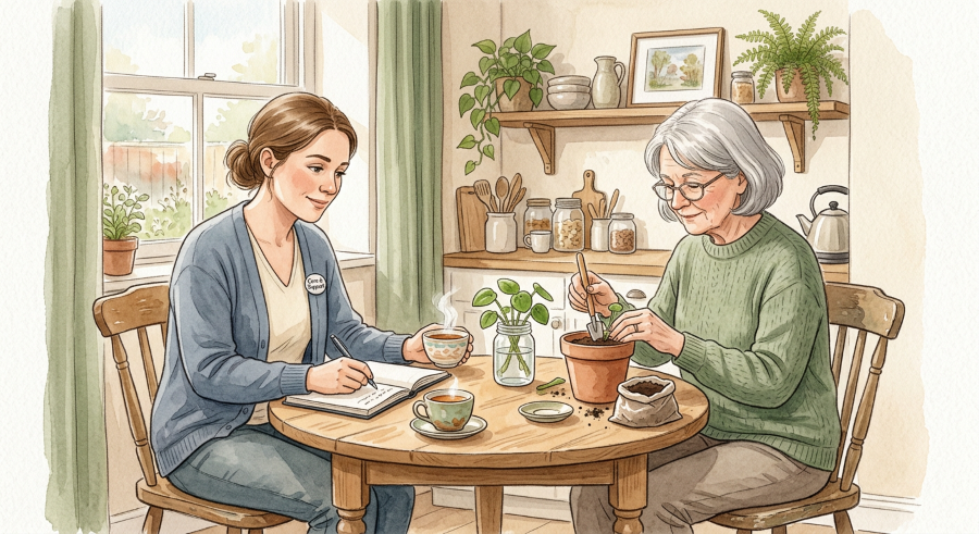 Support worker spending time with an older adult